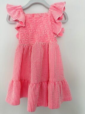Iris & Ivy Hot Pink Striped Ruffle Dress baby girl size 12M